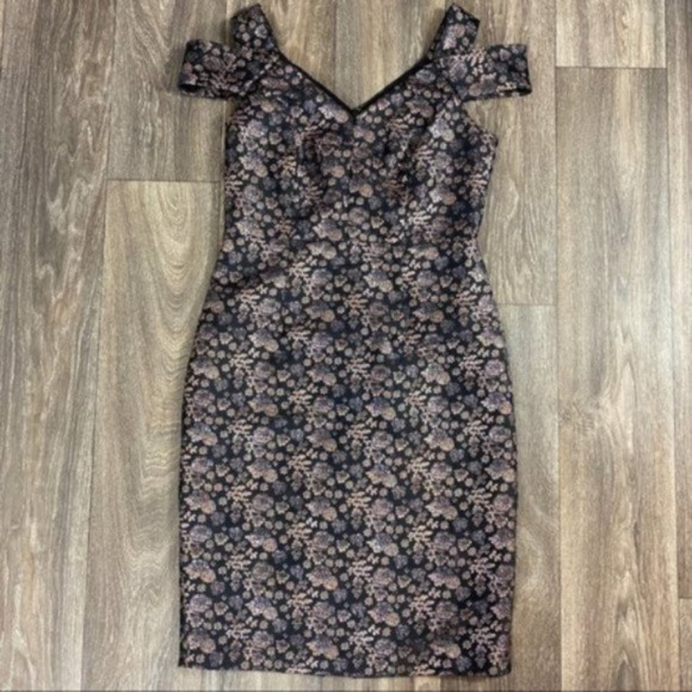 Maggy London Black and Gold Mini Dress